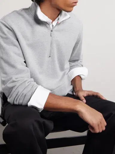 Thom Browne Logo-Appliquéd Cotton-Jersey Half-Zip Sweatshirt - Men | Thumbnail 5 Thom Browne Logo-Appliquéd Cotton-Jersey Half-Zip Sweatshirt - Men | Thumbnail 5