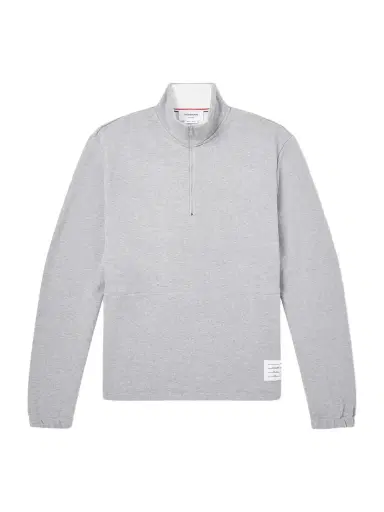 Thom Browne Logo-Appliquéd Cotton-Jersey Half-Zip Sweatshirt - Men | Thumbnail 1 Thom Browne Logo-Appliquéd Cotton-Jersey Half-Zip Sweatshirt - Men | Thumbnail 1