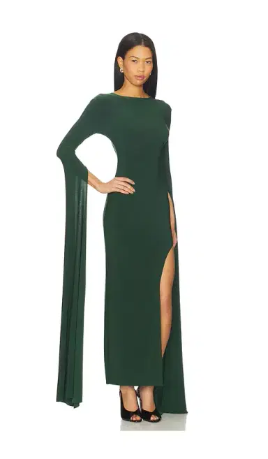 Norma Kamali Open Back Ribbon Sleeve Wide Slit Gown | Thumbnail 2