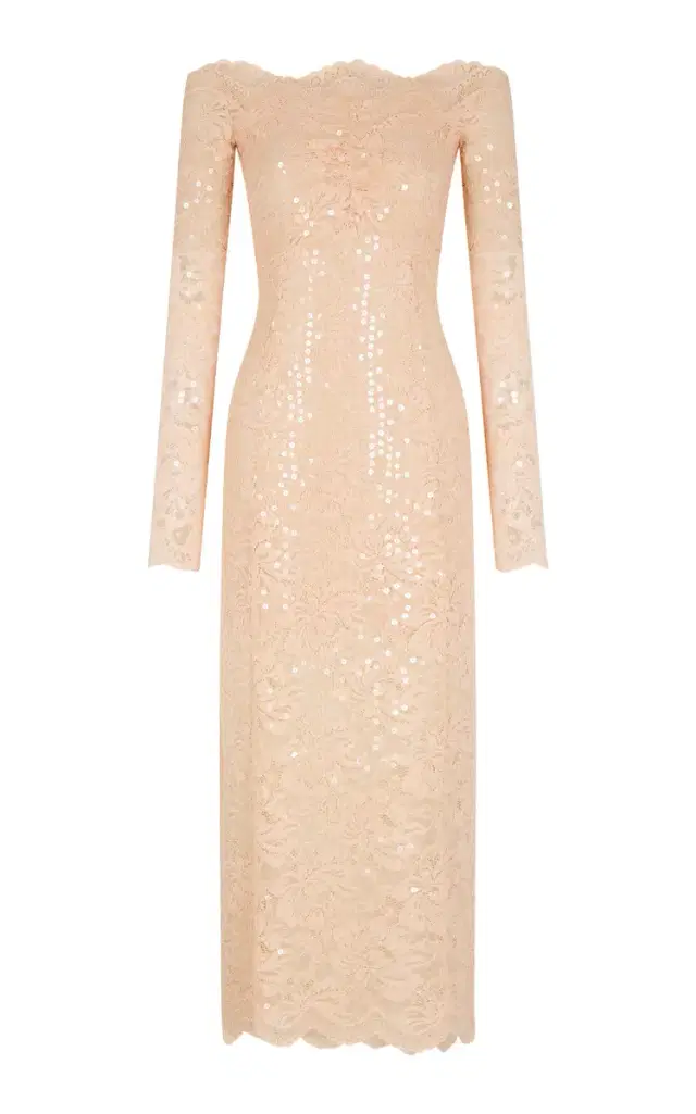 Rabanne Scalloped Stretch-Lace Sequined Maxi Dress