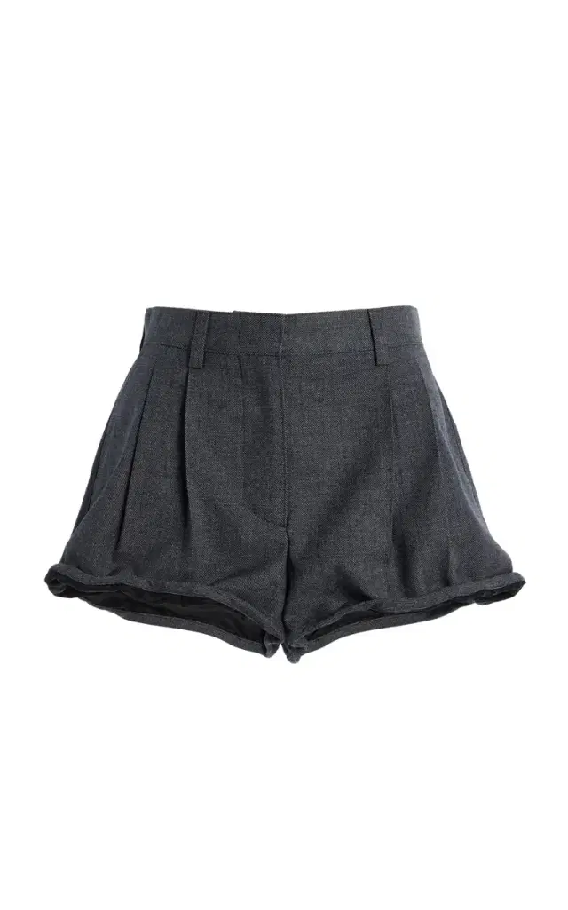 Prada Pleated Grisaille-Wool Shorts