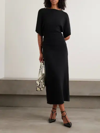 Staud Amelie Ruched Wool-blend Midi Dress | Thumbnail 2 Staud Amelie Ruched Wool-blend Midi Dress | Thumbnail 2