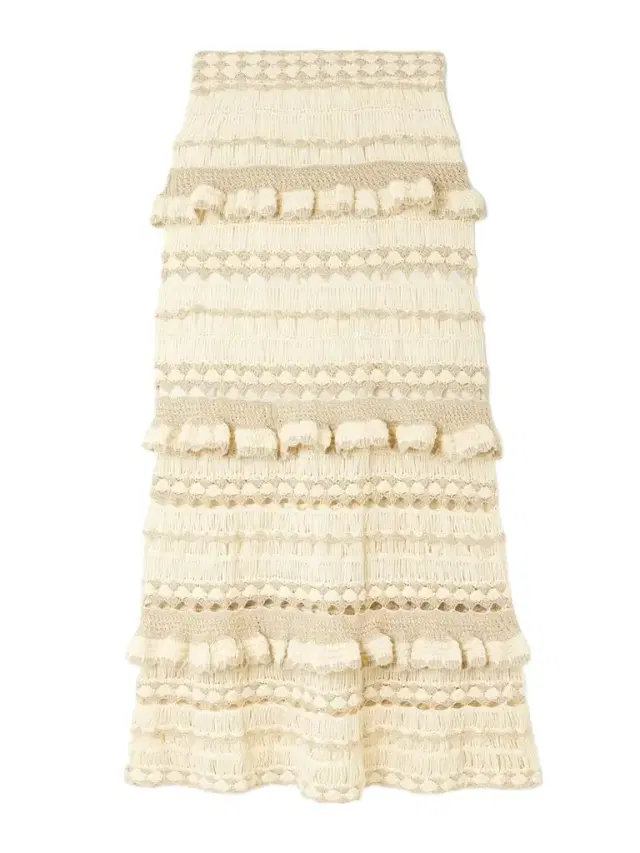 Wanderlust Ruffled Ruffled Pointelle-knit Maxi Skirt