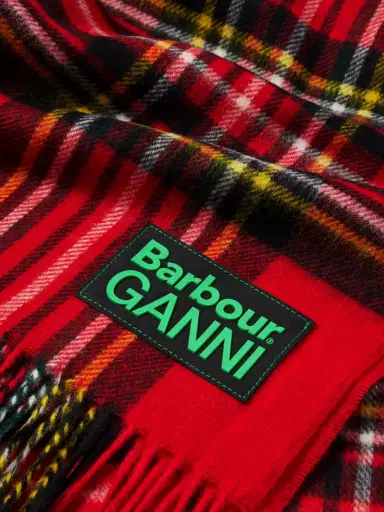 Barbour + Ganni Fringed Appliquéd Checked Wool Scarf | Thumbnail 3 Barbour + Ganni Fringed Appliquéd Checked Wool Scarf | Thumbnail 3