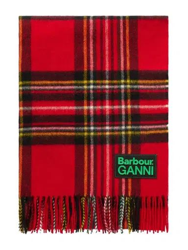Barbour + Ganni Fringed Appliquéd Checked Wool Scarf | Thumbnail 1 Barbour + Ganni Fringed Appliquéd Checked Wool Scarf | Thumbnail 1