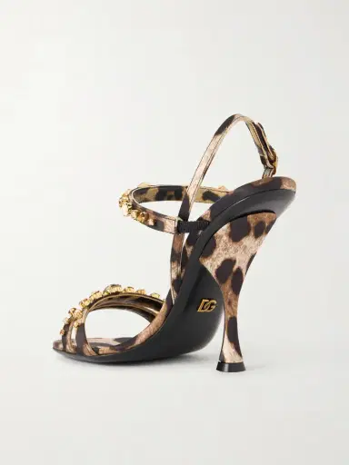 Dolce & Gabbana Crystal-embellished Leopard-print Satin Sandals | Thumbnail 3 Dolce & Gabbana Crystal-embellished Leopard-print Satin Sandals | Thumbnail 3