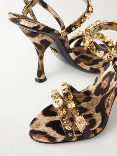 Dolce & Gabbana Crystal-embellished Leopard-print Satin Sandals | Thumbnail 5 Dolce & Gabbana Crystal-embellished Leopard-print Satin Sandals | Thumbnail 5