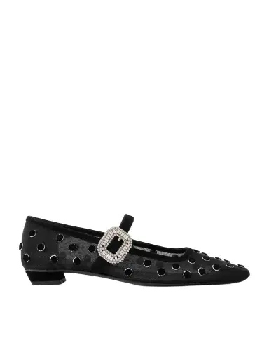 Roger Vivier Belle Vivier 25 Embellished Flocked Mesh Mary Jane Ballet Flats | Thumbnail 1