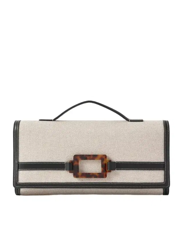 Roger Vivier Belle Vivier Buckled Canvas Clutch
