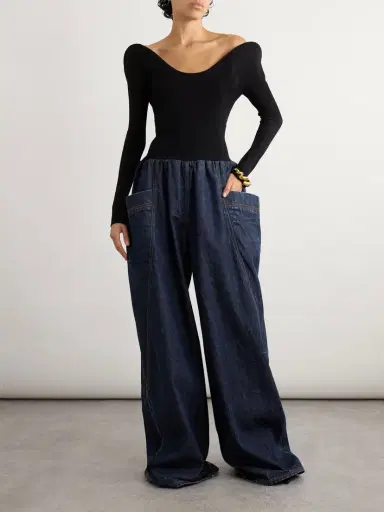 Alaïa Jersey-trimmed High-rise Wide-leg Jeans | Thumbnail 2