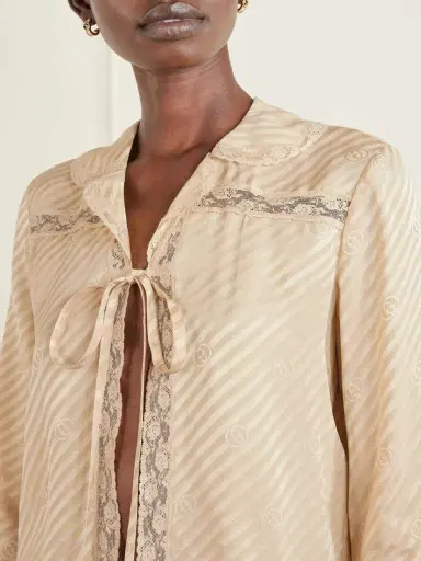 Gucci Lace-up Striped Silk-jacquard Blouse | Thumbnail 4 Gucci Lace-up Striped Silk-jacquard Blouse | Thumbnail 4