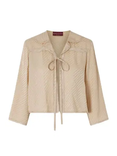 Gucci Lace-up Striped Silk-jacquard Blouse | Thumbnail 1 Gucci Lace-up Striped Silk-jacquard Blouse | Thumbnail 1