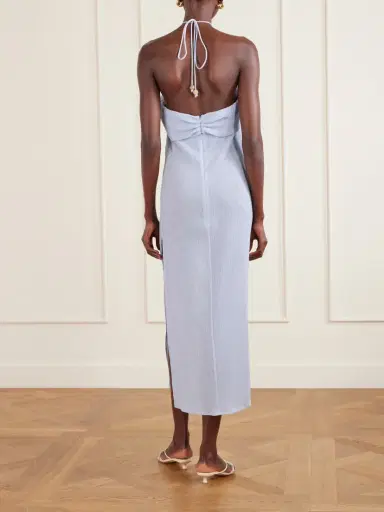 Magda Butrym Embellished Gathered Textured Lyocell-blend Halterneck Maxi Dress | Thumbnail 3 Magda Butrym Embellished Gathered Textured Lyocell-blend Halterneck Maxi Dress | Thumbnail 3