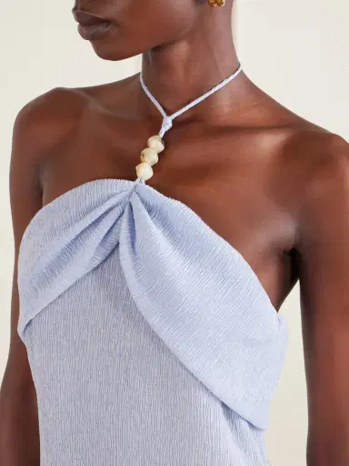 Magda Butrym Embellished Gathered Textured Lyocell-blend Halterneck Maxi Dress | Thumbnail 4 Magda Butrym Embellished Gathered Textured Lyocell-blend Halterneck Maxi Dress | Thumbnail 4