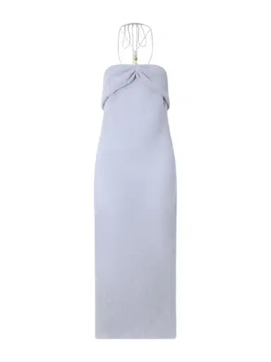 Magda Butrym Embellished Gathered Textured Lyocell-blend Halterneck Maxi Dress | Thumbnail 1 Magda Butrym Embellished Gathered Textured Lyocell-blend Halterneck Maxi Dress | Thumbnail 1