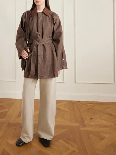 OSSOU Sweep Belted Leather-trimmed Denim Jacket | Thumbnail 2