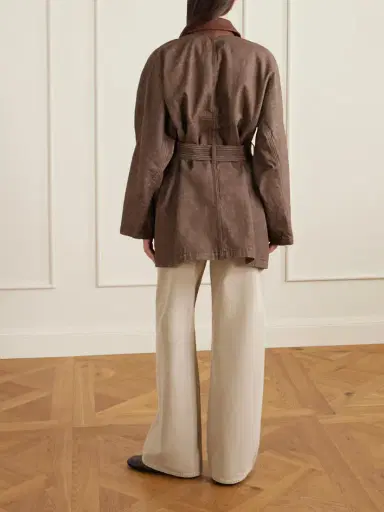 OSSOU Sweep Belted Leather-trimmed Denim Jacket | Thumbnail 3