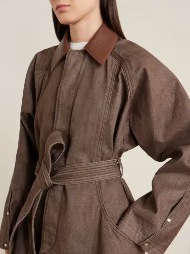 OSSOU Sweep Belted Leather-trimmed Denim Jacket | Thumbnail 4