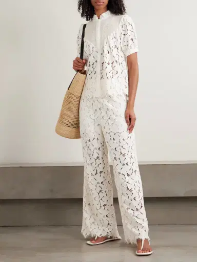Loretta Caponi Iole Ruffled Smocked Cotton-trimmed Guipure Lace Blouse | Thumbnail 2