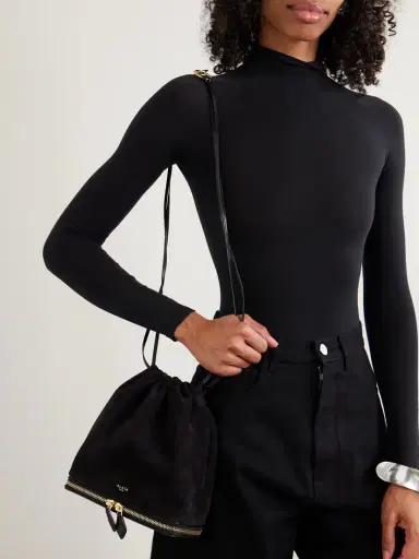 Alaïa Le Pochon Leather-trimmed Suede Shoulder Bag | Thumbnail 2 Alaïa Le Pochon Leather-trimmed Suede Shoulder Bag | Thumbnail 2