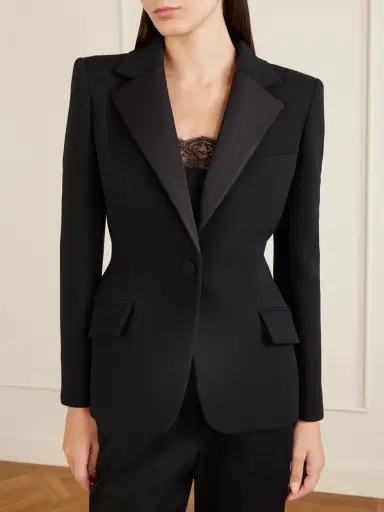 Givenchy Silk-blend Twill-trimmed Textured Wool-blend Blazer | Thumbnail 2 Givenchy Silk-blend Twill-trimmed Textured Wool-blend Blazer | Thumbnail 2