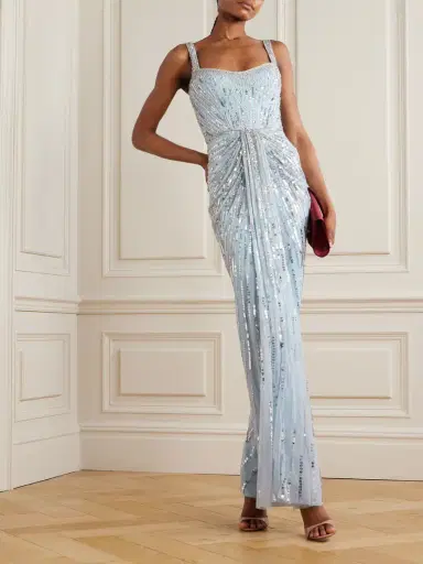 Jenny Packham Chrissy Gathered Draped Embellished Tulle Gown | Thumbnail 2