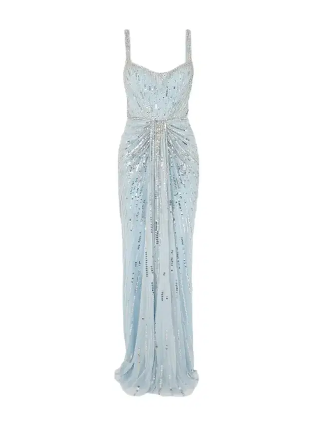 Chrissy Gathered Draped Embellished Tulle Gown