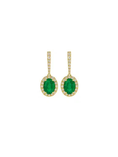 Wish Fine Jewelry 2.83ct Diamonds Emerald 14K Gold Dangle Drop Hoop Earrings | Thumbnail 1 Wish Fine Jewelry 2.83ct Diamonds Emerald 14K Gold Dangle Drop Hoop Earrings | Thumbnail 1
