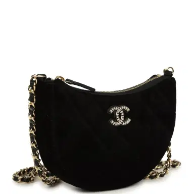 Chanel Chanel Crystal CC Hobo Bag with Chain Black Velvet Light Gold Hardware | Thumbnail 2 Chanel Chanel Crystal CC Hobo Bag with Chain Black Velvet Light Gold Hardware | Thumbnail 2