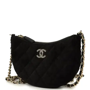 Chanel Chanel Crystal CC Hobo Bag with Chain Black Velvet Light Gold Hardware | Thumbnail 5 Chanel Chanel Crystal CC Hobo Bag with Chain Black Velvet Light Gold Hardware | Thumbnail 5