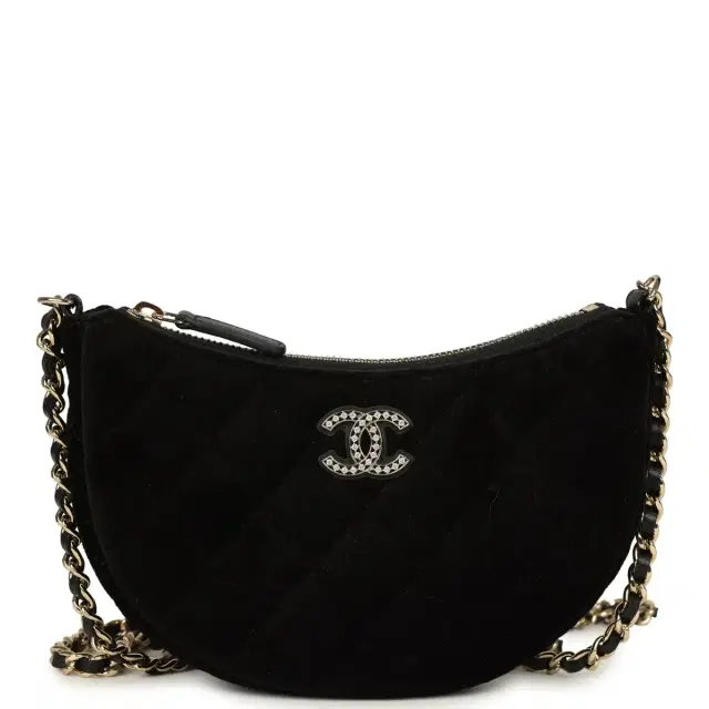 Chanel Crystal CC Hobo Bag with Chain Black Velvet Light Gold Hardware Chanel Crystal CC Hobo Bag with Chain Black Velvet Light Gold Hardware