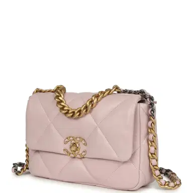 Chanel Chanel Medium 19 Flap Bag Light Pink Shiny Lambskin Mixed Metal Hardware | Thumbnail 5