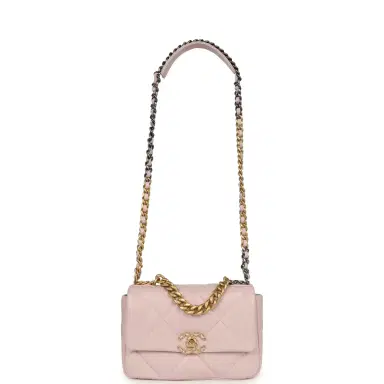 Chanel Chanel Medium 19 Flap Bag Light Pink Shiny Lambskin Mixed Metal Hardware | Thumbnail 7