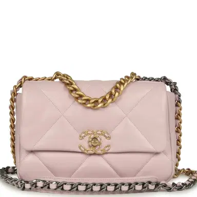 Chanel Chanel Medium 19 Flap Bag Light Pink Shiny Lambskin Mixed Metal Hardware | Thumbnail 1