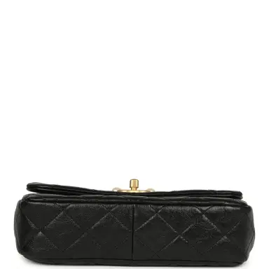 Chanel Chanel Small Pearl Flap Bag Black Shiny Calfskin Brushed Gold Hardware | Thumbnail 6