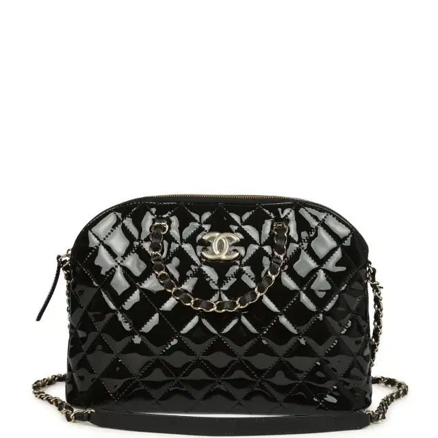 Chanel Chanel Top Handle Shopping Bag Black Patent Leather Gold Hardware