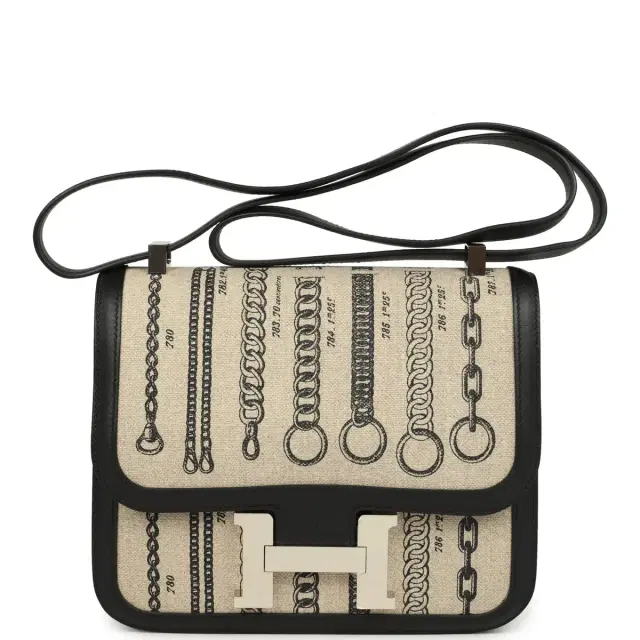 hermes Pre-owned Hermes Constance 24 Toile De Camp Déchaînée and Black Swift Palladium Hardware