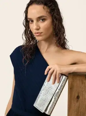 Michael Kors Collection Cate Metallic Snake Embossed Leather Clutch in Silver - One Size by Michael Kors Collection | Thumbnail 2