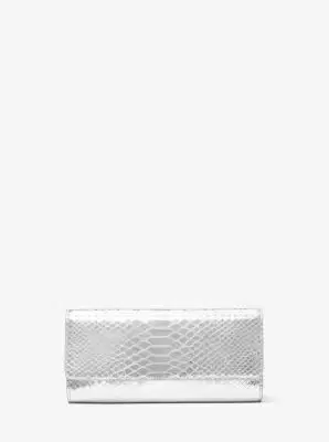 Michael Kors Collection Cate Metallic Snake Embossed Leather Clutch in Silver - One Size by Michael Kors Collection | Thumbnail 4