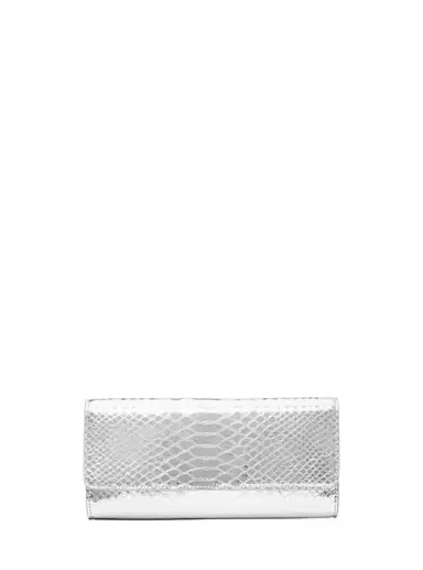 Michael Kors Collection Cate Metallic Snake Embossed Leather Clutch in Silver - One Size by Michael Kors Collection | Thumbnail 1