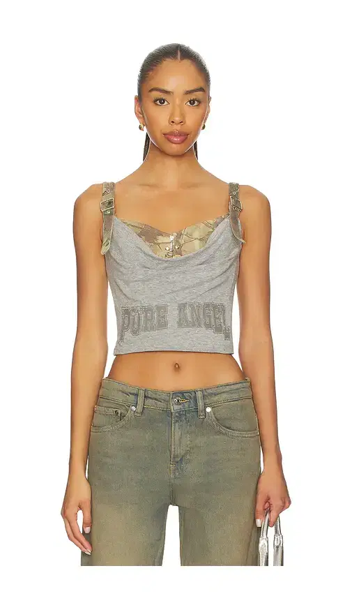 MARRKNULL Printed Pleated Corset Top