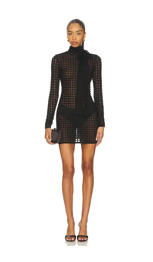 LaQuan Smith Cross Grain Dress With Pussybow Detail