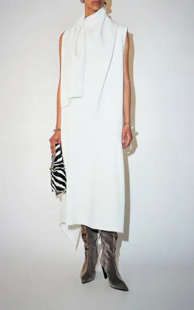 Khaite Loell Draped Crepe-Satin Midi Dress | Thumbnail 2