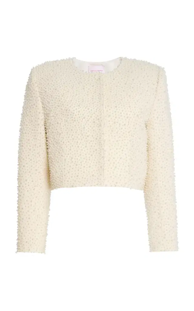Embellished Bi-Stretch Wool Tailoring Cropped Jacket