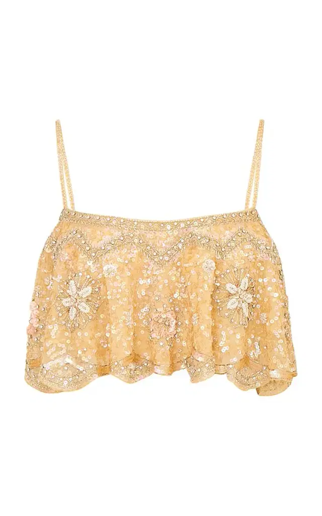 LoveShackFancy Sorwyn Sequined Cropped Top