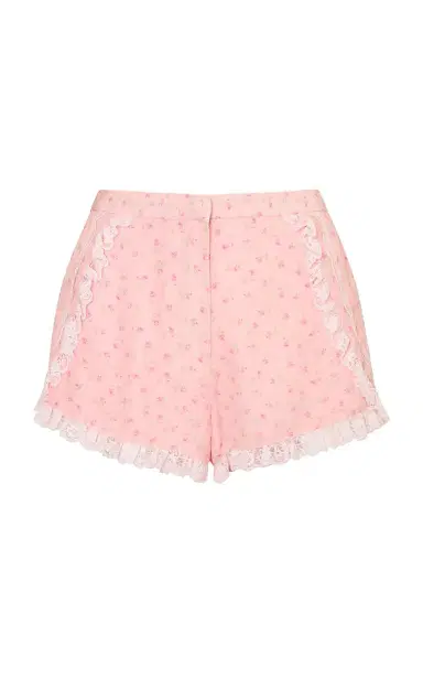 LoveShackFancy Adna Floral Crepe Shorts | Thumbnail 1