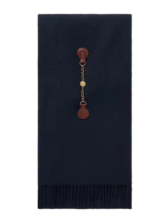 Embellished Leather-trimmed Fringed Wool Scarf