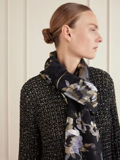 Valentino Garavani Fringed Floral-jacquard Silk-blend Scarf | Thumbnail 3 Valentino Garavani Fringed Floral-jacquard Silk-blend Scarf | Thumbnail 3