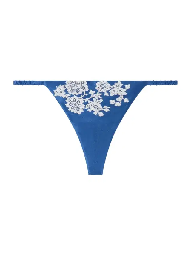 Lace-trimmed Silk-satin Thong