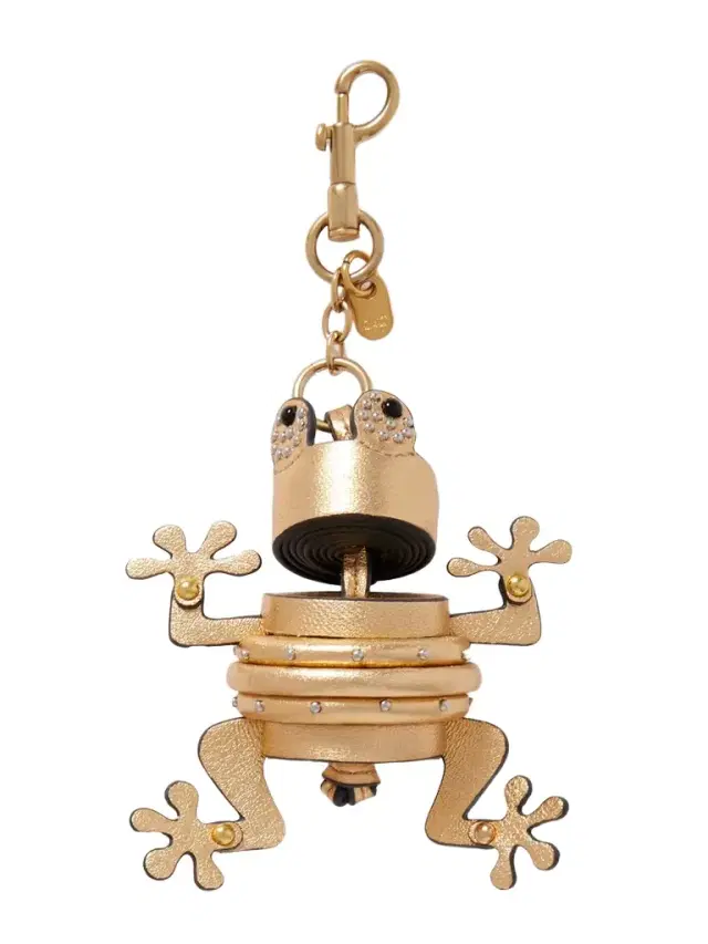 Frog Gold-tone Studded Metallic Leather Keychain